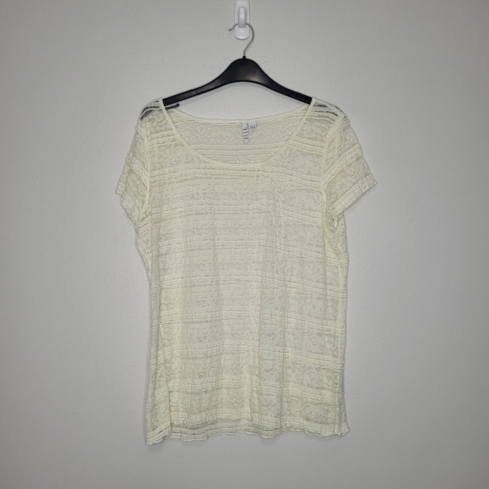 Cream lace semi-sheer coquette dainty feminine dollette romantic blouse large